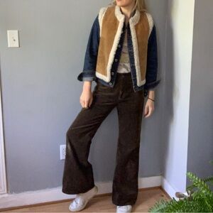 JOSEPH warm Chocolate Brown Corduroy wide leg mid rise trousers size M